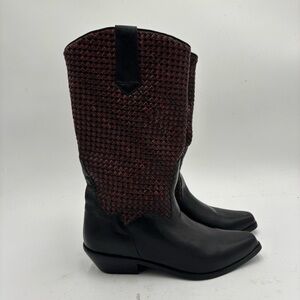 VTG Dingo L.L. Bean Women’s 7 Black Red Leather Woven Basketweave Western Boots